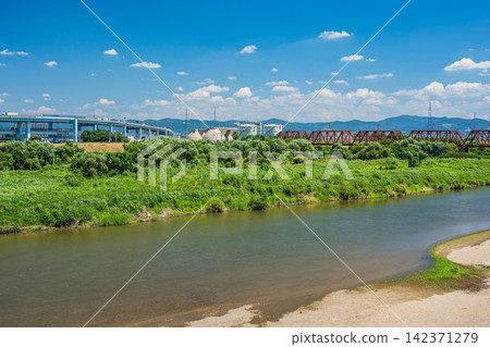 Kizugawa River scenery, Yawata City, Kyoto Prefecture Kizugawa River scenery, Yawata City, Kyoto Prefecture 142371279