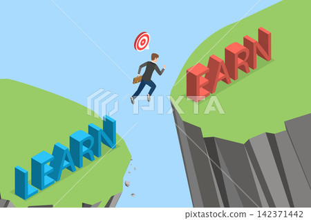 3D Isometric Flat Vector Illustration of Gap Between Learning And Earning, Maximizing Knowledge While Making Money. 3D Isometric Flat Vector Illustration of Gap Between Learning And Earning, Maximizing Knowledge While Making Money. 142371442