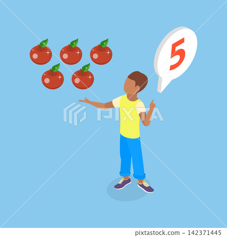 3D Isometric Flat Vector Illustration of Number Counting, Adorable Kid Learning Math By Counting Fruits 3D Isometric Flat Vector Illustration of Number Counting, Adorable Kid Learning Math By Counting Fruits 142371445