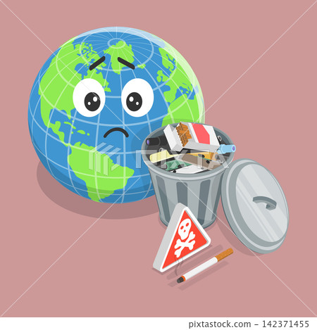 3D Isometric Flat Vector Illustration of Tobacco Pollution, A Health Initiative To Raise Awareness And Support. 142371455