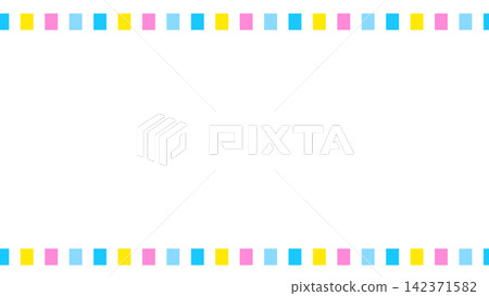 [Background Material - Stripe Frame] Colorful vertical stripe footer and white background (light blue, pink, yellow, heading) 142371582