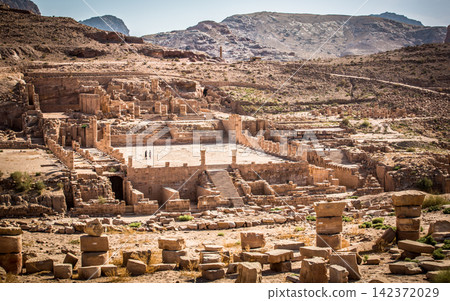 Ancient Petra Ruins in Desert Mountain Landscape Ancient Petra Ruins in Desert Mountain Landscape 142372029