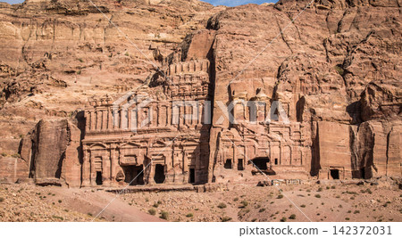 Petra Rock-Cut Tombs in Jordan Desert Canyon Petra Rock-Cut Tombs in Jordan Desert Canyon 142372031