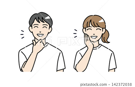 一組插圖,描繪了身著休閒服的年輕男女,他們面帶微笑,神情滿足。 一組插圖,描繪了身著休閒服的年輕男女,他們面帶微笑,神情滿足。 142372038