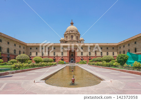 Historic New Delhi Government Building with Dome and Garden Historic New Delhi Government Building with Dome and Garden 142372058