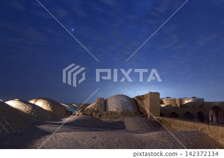 Starry Night Sky Over Ancient Brick Domes and Historic Rooftops Starry Night Sky Over Ancient Brick Domes and Historic Rooftops 142372134
