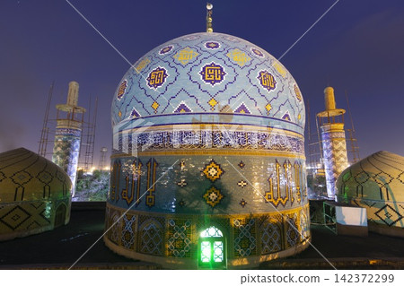 Islamic Mosque Dome with Mosaic Tiles at Night Islamic Mosque Dome with Mosaic Tiles at Night 142372299