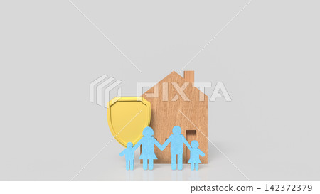 Happy Family Home Insurance Protection Concept 3d render. Happy Family Home Insurance Protection Concept 3d render. 142372379