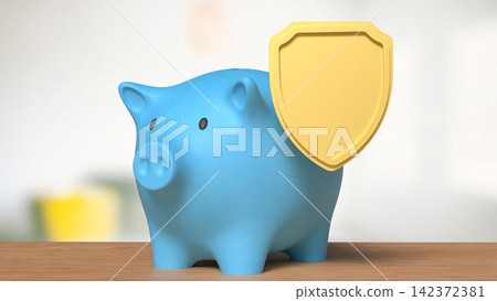 Secure Piggy Bank Savings Protection Concept 3d render. Secure Piggy Bank Savings Protection Concept 3d render. 142372381
