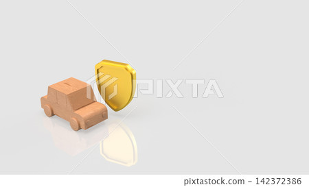 Wooden Toy Car Protected by Golden Shield 3d render. Wooden Toy Car Protected by Golden Shield 3d render. 142372386