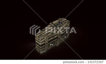 Ancient Wooden Coffin with Christian Cross in Darkness 3d render. Ancient Wooden Coffin with Christian Cross in Darkness 3d render. 142372387