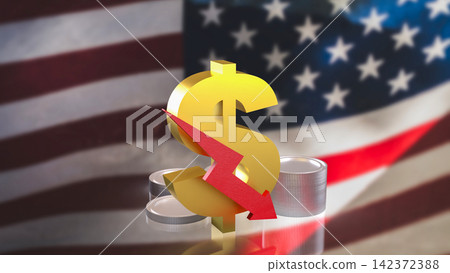 Declining United States Dollar and Economic Downturn 3d render. Declining United States Dollar and Economic Downturn 3d render. 142372388