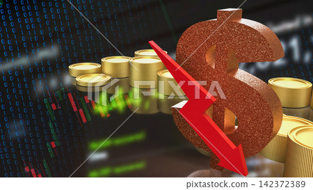 Falling Dollar Value in Digital Financial Market 3d render. 142372389