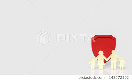 Happy Family Protected by Red Safety Shield 3d render. Happy Family Protected by Red Safety Shield 3d render. 142372392