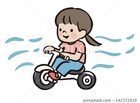 Illustration of a girl riding a tricycle | Outdoor play, parks, and playtime for children and toddlers Illustration of a girl riding a tricycle | Outdoor play, parks, and playtime for children and toddlers 142372939