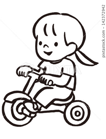 Illustration of a girl riding a tricycle | Outdoor play and traffic safety for children and toddlers Illustration of a girl riding a tricycle | Outdoor play and traffic safety for children and toddlers 142372942
