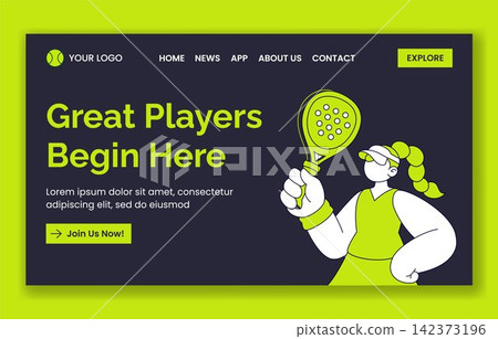 Padel Sport Social Media Landing Page Flat Cartoon Template 142373196