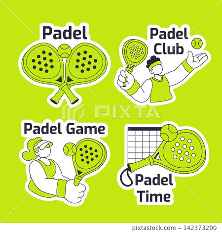 Flat Cartoon Padel Sport Social Media Label Illustration Flat Cartoon Padel Sport Social Media Label Illustration 142373200