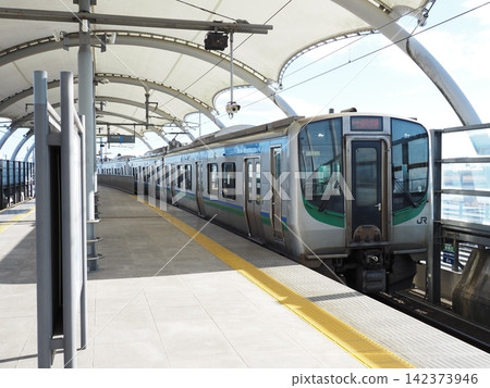 仙台機場快線上的火車，停靠仙台機場站。 142373946