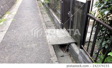 House approach and walkway over a drainage ditch House approach and walkway over a drainage ditch 142374155