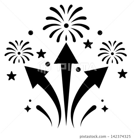 Fireworks with upward arrows icon. Firework explosion sign. Salute with stars firework starry symbol. fireworks bursting with stars and sparks logo. flat style. Fireworks with upward arrows icon. Firework explosion sign. Salute with stars firework starry symbol. fireworks bursting with stars and sparks logo. flat style. 142374325