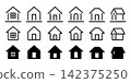 Simple line drawings of houses and residences, broken lines, silhouette icon set, vector materials 142375250