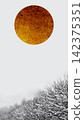 A golden full moon and a winter landscape 142375351