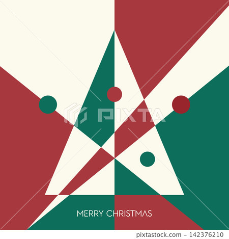 Minimalist abstract Christmas tree symbol geometric forms tricolor modern retro style square template Minimalist abstract Christmas tree symbol geometric forms tricolor modern retro style square template 142376210
