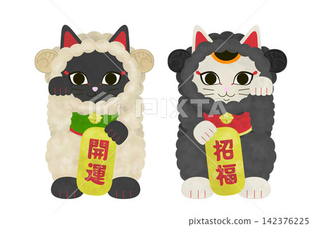一隻穿著綿羊服裝的招財貓 一隻穿著綿羊服裝的招財貓 142376225