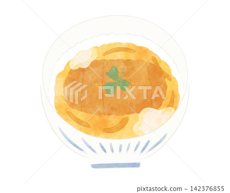 水彩風格的可愛輕鬆的豬排飯插畫。 水彩風格的可愛輕鬆的豬排飯插畫。 142376855