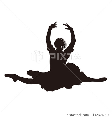 芭蕾舞者美麗的黑色剪影 芭蕾舞者美麗的黑色剪影 142376905