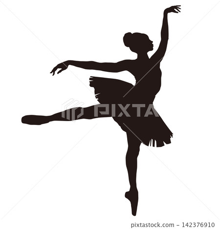 A ballerina's beautiful standing pose, silhouetted in black. A ballerina's beautiful standing pose, silhouetted in black. 142376910