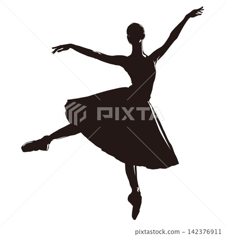 A ballerina's beautiful standing pose, silhouetted in black. A ballerina's beautiful standing pose, silhouetted in black. 142376911