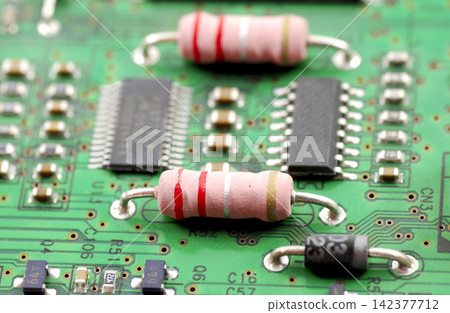 Circuit Board Macro with Resistors and Electronic Components Circuit Board Macro with Resistors and Electronic Components 142377712