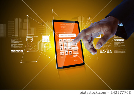 Cybersecurity Password Login on Tablet with Digital Network Interface Cybersecurity Password Login on Tablet with Digital Network Interface 142377768