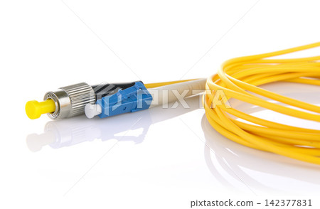 Fiber Optic Cable Connectors on White Background Fiber Optic Cable Connectors on White Background 142377831
