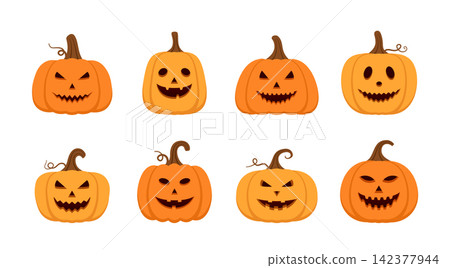 Halloween Jack-o-Lantern Pumpkin Illustration Set Halloween Jack-o-Lantern Pumpkin Illustration Set 142377944