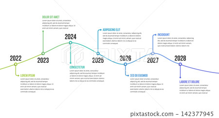 Curved Timeline Infographics with 7 Years Curved Timeline Infographics with 7 Years 142377945