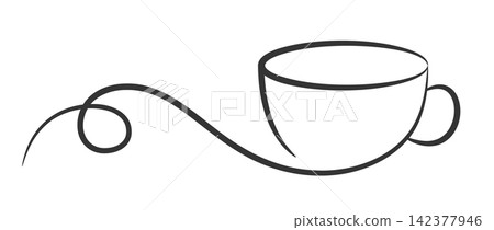 Continuous Line Coffee Cup Drawing Continuous Line Coffee Cup Drawing 142377946