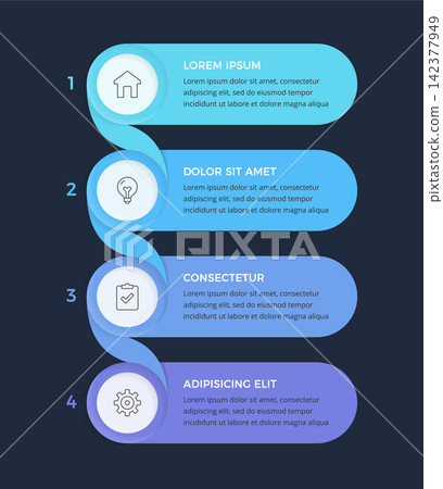 Four Step Vertical Timeline Dark Infographic 142377949