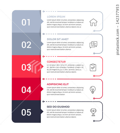 Vertical Five Step Process Infographic Template Vertical Five Step Process Infographic Template 142377953