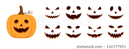 Jack-o-Lantern Pumpkin Face Carving Template Set 142377955