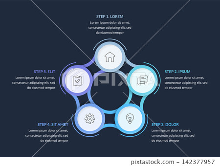 Business Infographic Circle Diagram Template With Five Options Business Infographic Circle Diagram Template With Five Options 142377957
