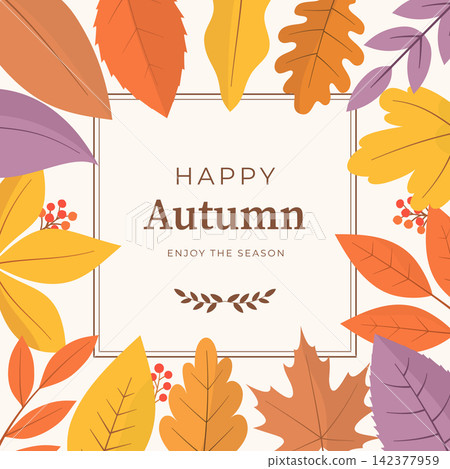 Happy Autumn Card With Fall Leaves Frame Happy Autumn Card With Fall Leaves Frame 142377959