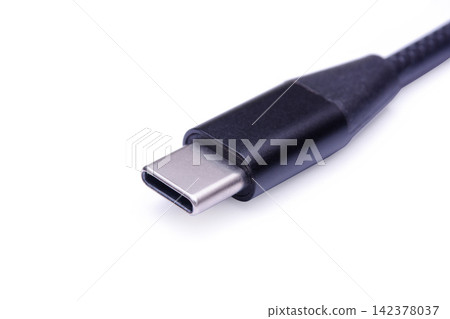 USB-C Cable Connector Close Up on White Background USB-C Cable Connector Close Up on White Background 142378037