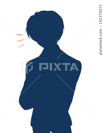 身穿西裝、雙臂交叉的男士的剪影。 身穿西裝、雙臂交叉的男士的剪影。 142378072