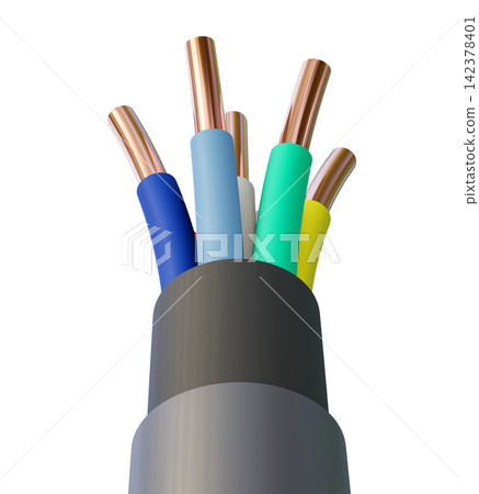 Colorful Copper Electrical Wires in 3D Cable Cutaway Colorful Copper Electrical Wires in 3D Cable Cutaway 142378401