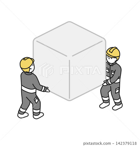 Isometric illustration: Worker carrying a square box Isometric illustration: Worker carrying a square box 142379118