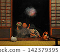 Watching fireworks from a distant city from the veranda 142379395