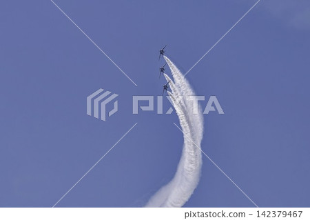 Blue Impulse aerobatic team at Matsushima Air Base during summer blue skies and flight training in Higashimatsushima City, Miyagi Prefecture. Blue Impulse aerobatic team at Matsushima Air Base during summer blue skies and flight training in Higashimatsushima City, Miyagi Prefecture. 142379467
